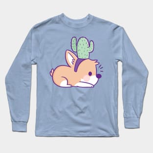 Corgi With a Cactus on his Head Long Sleeve T-Shirt